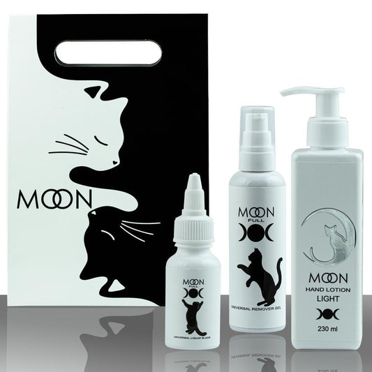 MOON FULL Лімітований набір для догляду за ручками №1 (Universal Remover Gel 100 ml,Лосьон для рук Liqht Moon 230мл, Universal Liquid Blade (рідке лезо) 30 ml)